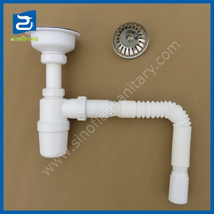 Single Basin PP Bottle Trap Plastic Sink Drainer PVC Sink Trap